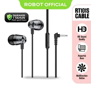 ROBOT Headset RE101S Wired Headset Wired Earphone Bass Original - Garansi Resmi 1 Tahun (RE101S) [ BISA COD ] Earphones Peredam Kebisingan