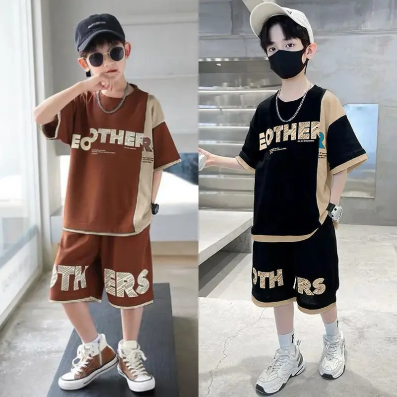 Amspro-Setelan Anak Laki-Laki Fashion Kids Set Brother Baju Celana Lengan Pendek Usia 10 Tahun 1