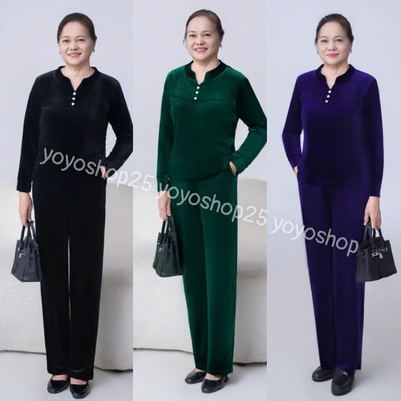 Bộ trung niên thu đông chất nhung mềm mại sang trọng cho Mẹ Bộ tay dài đi chơi - Nữ