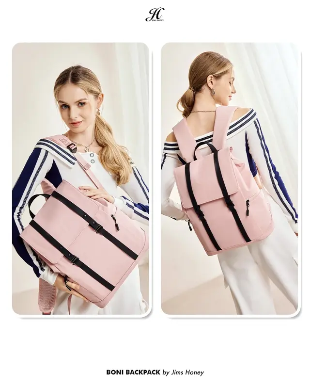 JIMS HONEY Boni Backpack Tas Ransel Unisex Kulit Sekolah Kuliah Kerja Hitam Wanita Pria Anti Air Muat Laptop 1