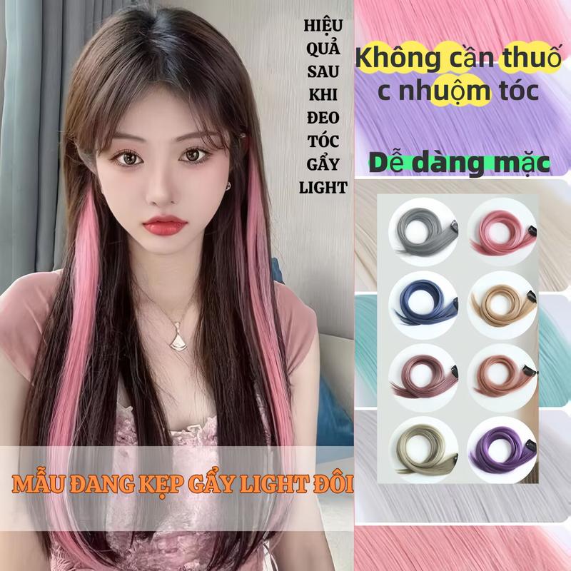 Tóc giả nhiều màu sắc cho trẻ em và thiếu nữ,Tóc light nôi dán từ sợi protein tóc đẹp kẹp thẳng có thể làm xoăn chịu nhiệt thấp Women Wig