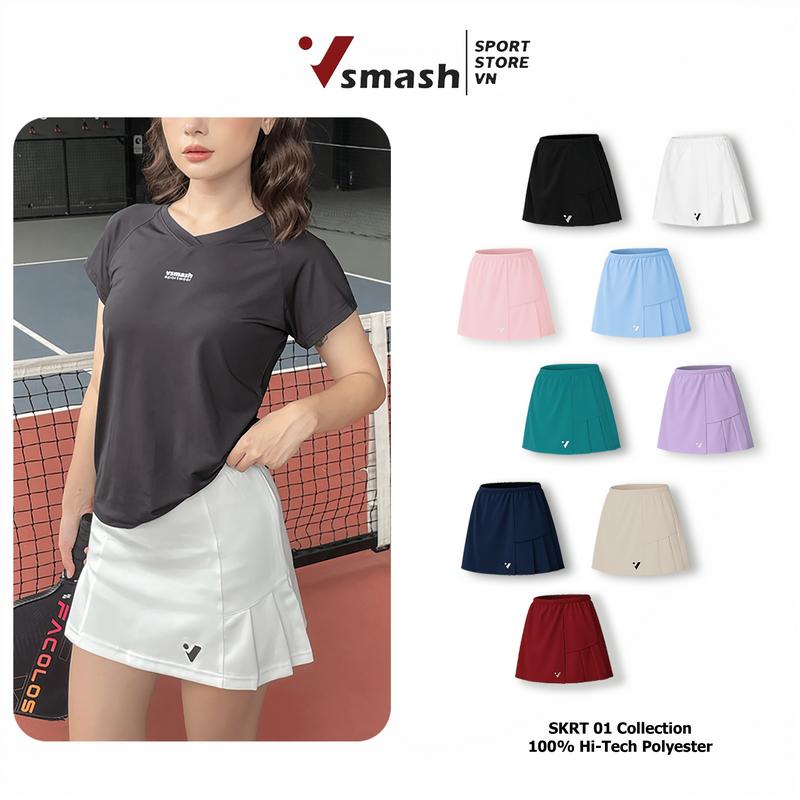 Váy Cầu Lông Vsmash Sportwear “SKRT 01” – Váy Thể Thao Ngắn Form Chữ A, Lót 2 Lớp bảo hộ, Umi 4 Chiều Cao Cấp Co Giãn, Mềm MạiThoáng Mát, Thời Trang Thể Thao, Dành Cho Nữ, Mặc Gym, Cầu Lông, Tennis