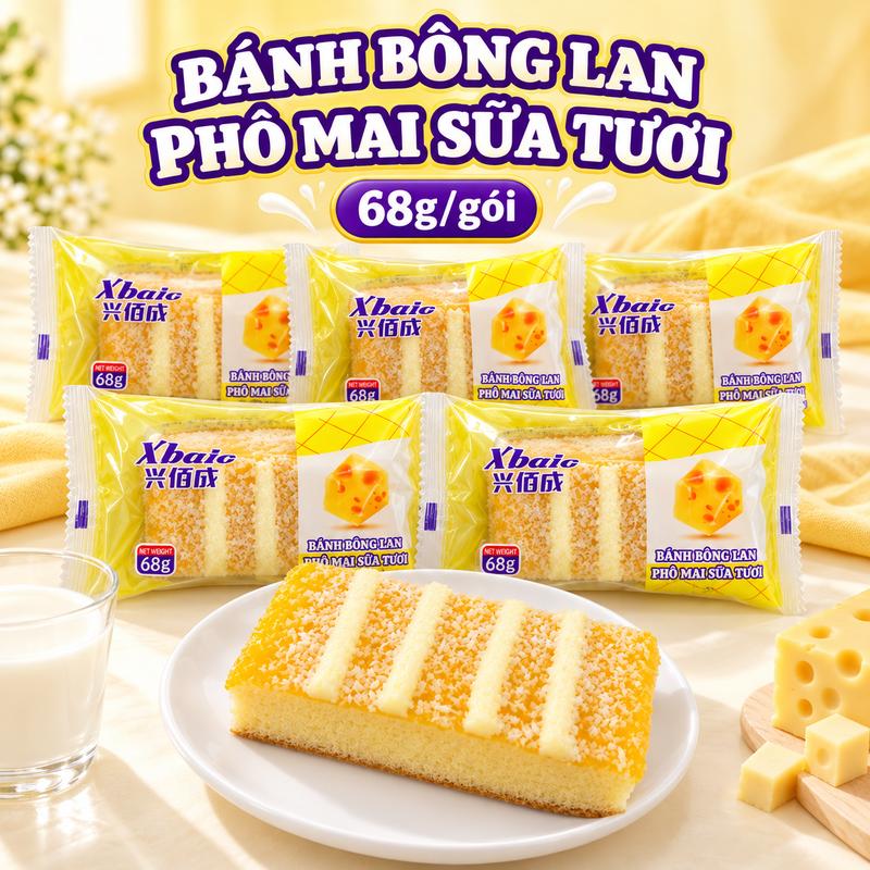 XBAIC Bánh Bông Lan Phô Mai Sữa Tươi, Cốt Bánh Mềm, Béo Mịn Thơm Dễ Ăn Gói Nhỏ Ăn Sáng Ăn Vặt