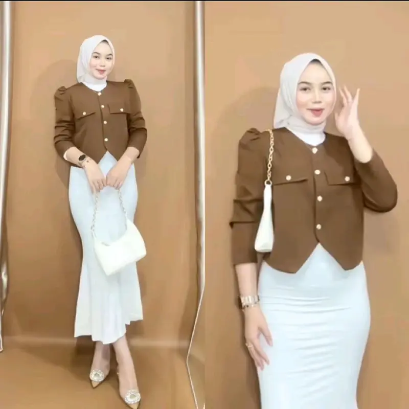 Elena Crop Blazer Wanita Outer Basic Top Vest Rompi Atasan 0