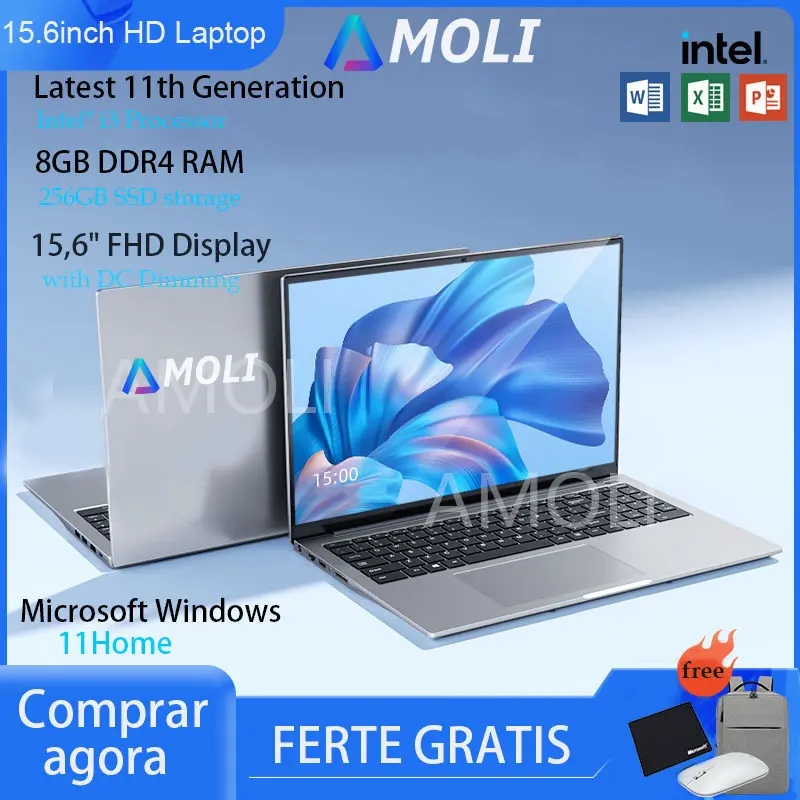 AMOLI  Laptop Gaming Murah Layar HD 15,6 Inci Intel Celeron N4000 8GB+256GB Win11 Tipis dan Ringan Desain Grafis Quad Core Quad Thread Profesional Masa Pakai Baterai Tinggi/Editor Garansi Satu Tahun Komputer Battery Keyboard Led 0