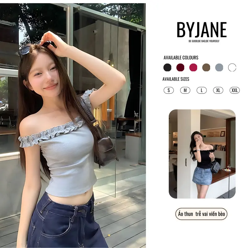 (DEAL MỞ BÁN) Áo Thun Nữ Trễ Vai Viền Bèo BYJANE-655