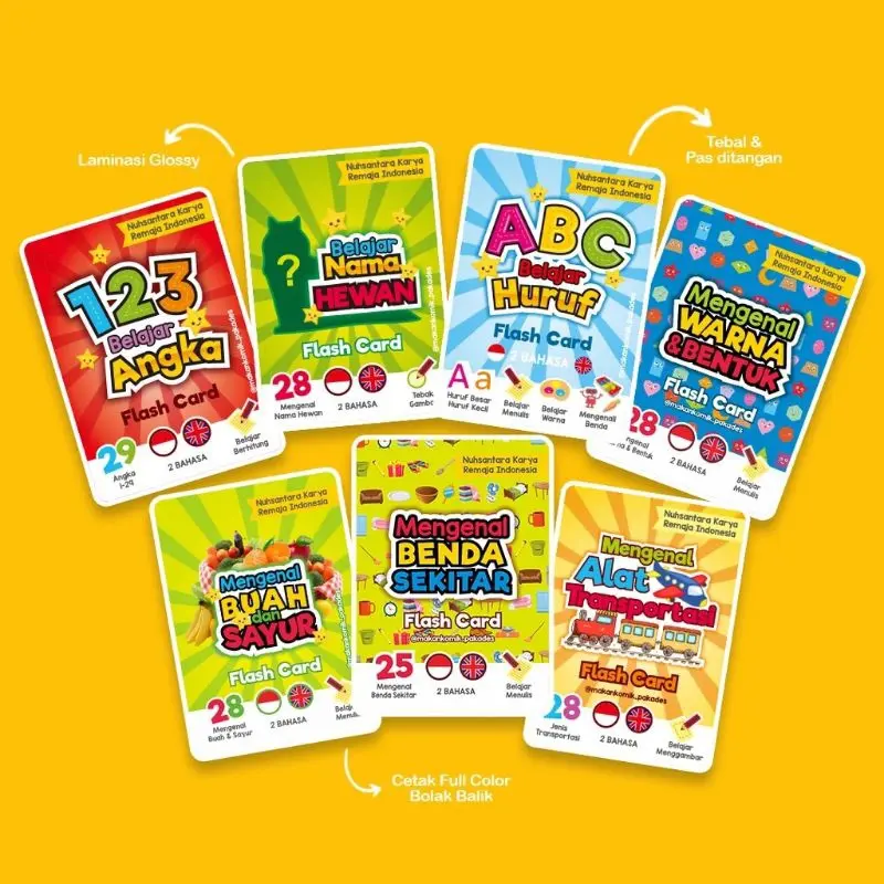 EDUKASI ANAK FLASHCARD ART PAPER TEBAL | GAMBAR BOLAK BALIK