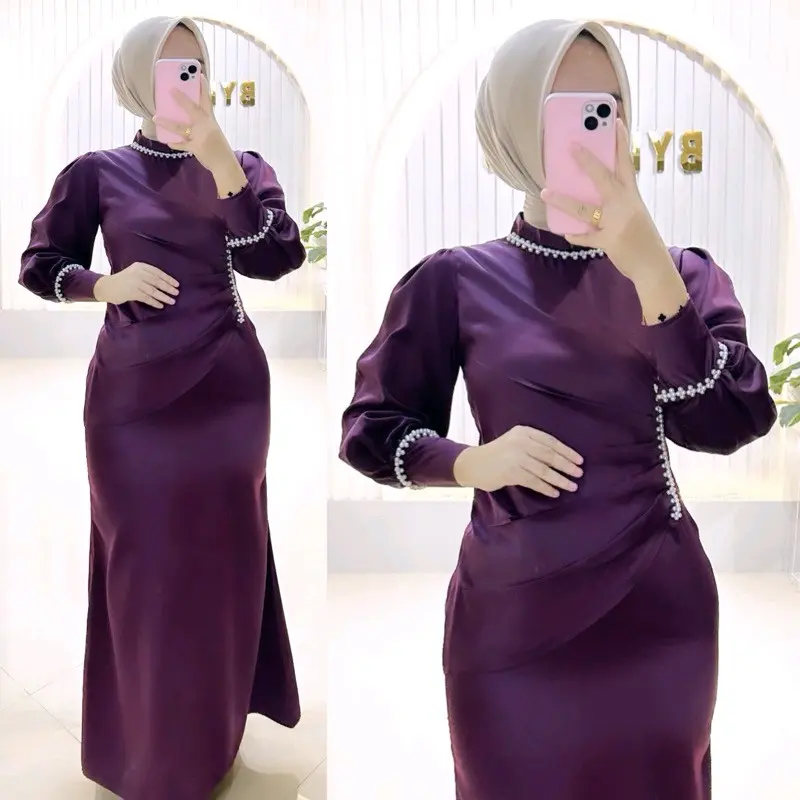 Shanum Dress Slim Fit Dress Satin Mermaid Dress  Viral Pesta/Kondangan Dress Baju Kondangan Murah Lengan Wudlu Friendly