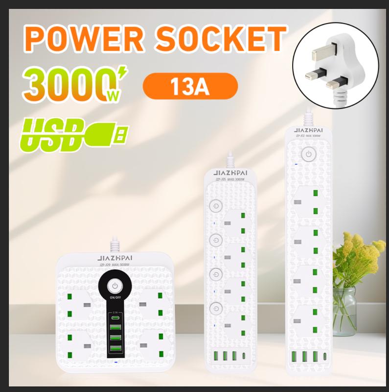 3 USB Port 4 Universal Power Strip Extension Plug Power Socket Electric ...