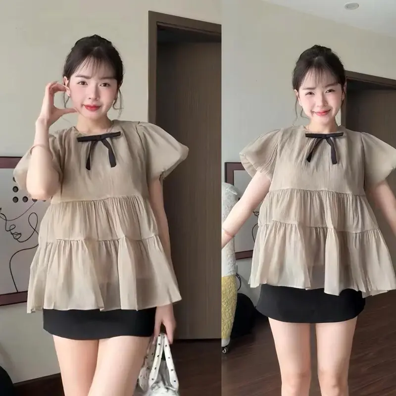 (ÁO KÈM NƠ/ 2 Lớp) Áo nữ kiểu babydoll xoè tay bồng tiểu thư công chúa | BigBuy360 - bigbuy360.vn (ÁO KÈM NƠ/ 2 Lớp) Áo nữ kiểu babydoll xoè tay bồng tiểu thư công chúa | BigBuy360 - bigbuy360.vn
