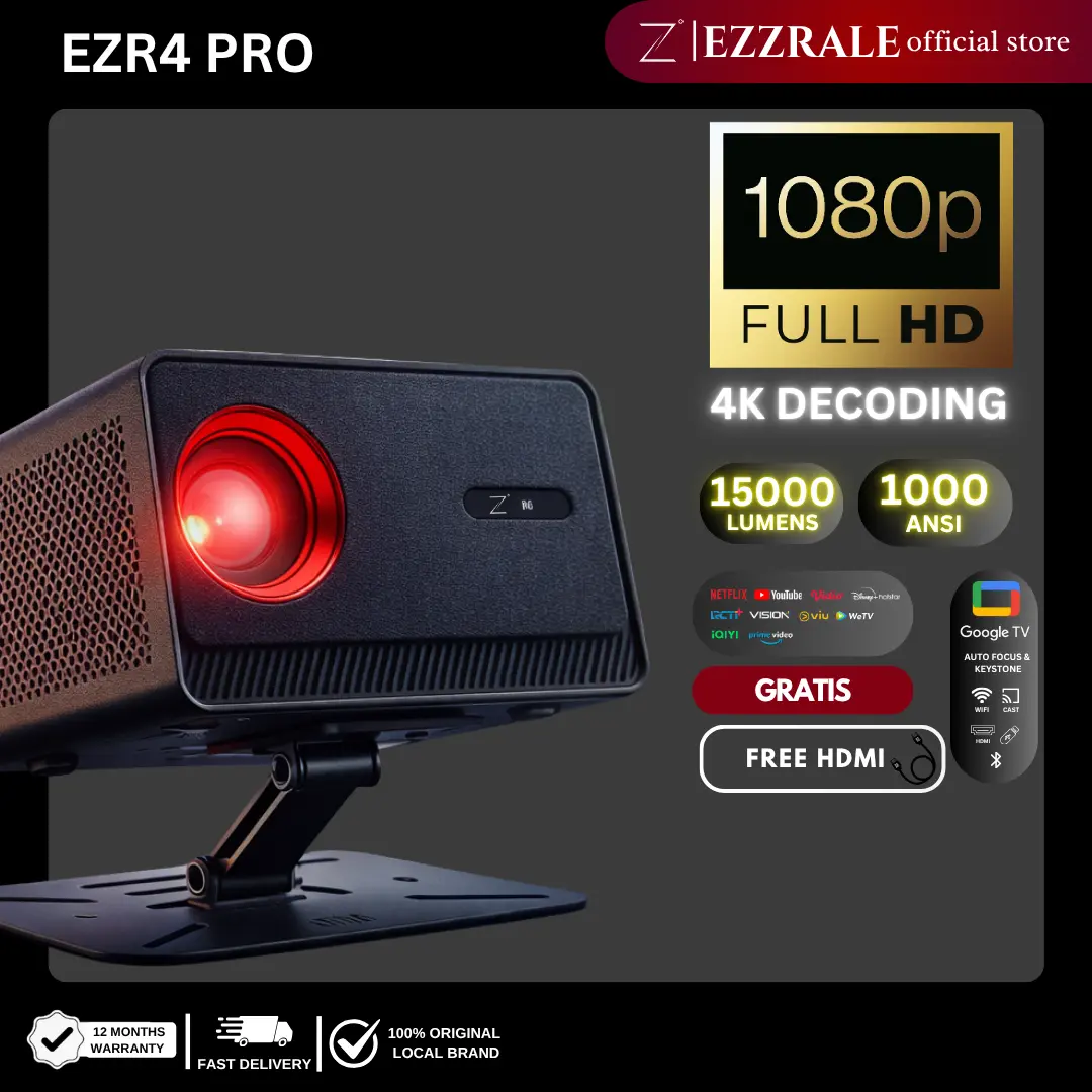 EZZRALE GOOGLE TV SMART PROYEKTOR LCD EZR4 PRO Google TV Projector 1080p Full HD