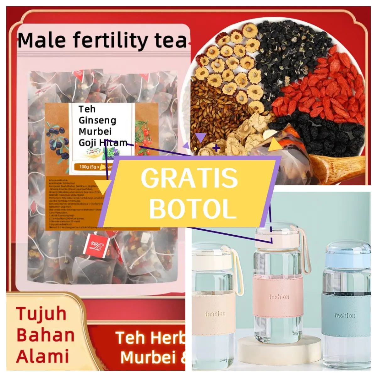 1 bungkus teh +gratis botol