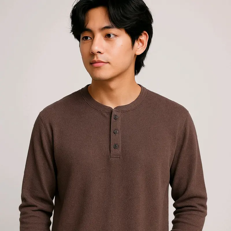 Kaos Polos Waffle Panjang Pria Kerah Sanghay Warna Coklat Slim-Tangan Casual Lembut Nyaman Muda Hitam Bahan Sangat Nyaman Serap Keringat Tidak Berbulu Warna Kuat Tidak Mudah Pudar 1