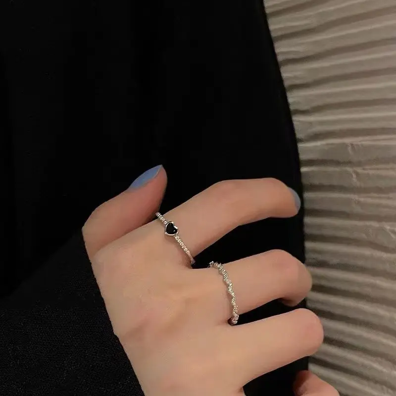 Cincin Korea Hati Zirkon Hitam Untuk Wanita Murah. A-03 4