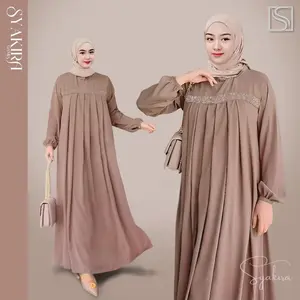 Gamis Crinkle Resleting depan Busui FRIENDLY Bahan Adem lembut Kombinasi aksen Payet Swarovsky • simpel Dress Muslim Crinkle Airflow Lebaran Kondangan Syari Wanita Dewasa Mewah