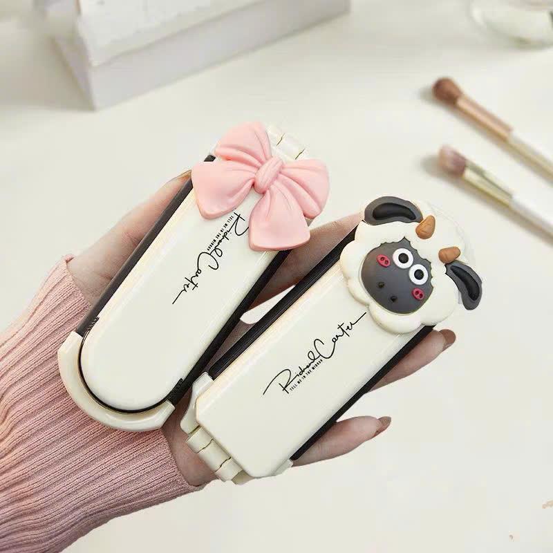  Lược chải tóc gấp gọn kèm gương 2 trong 1 đính Nơ Cừu siêu dễ thương 