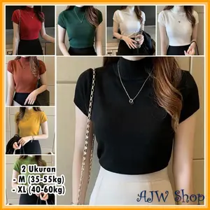 AJW [HF] Atasan Wanita Turtleneck Premium | Atasan Wanita Rajut Premium | Kekinian Lengan Pendek Wanita Nyaman