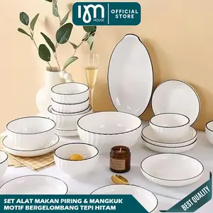 INMINDHOUSE 1 & 4 & 6PCS Peralatan Makan Mewah Keramik Saji Putih Elegant Japanese Style / Piring & Mangkuk Makan