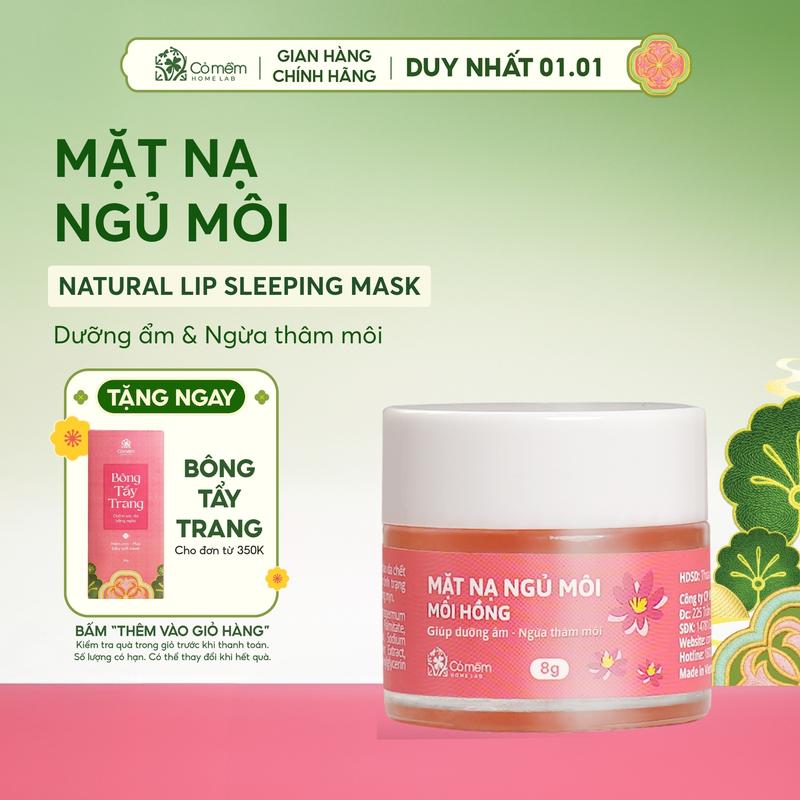  Mặt Nạ Ngủ Môi Hồng Dưỡng Ẩm Giảm Thâm Căng Bóng Mềm Mịn Chống Nứt Nẻ Cỏ Mềm 8g 