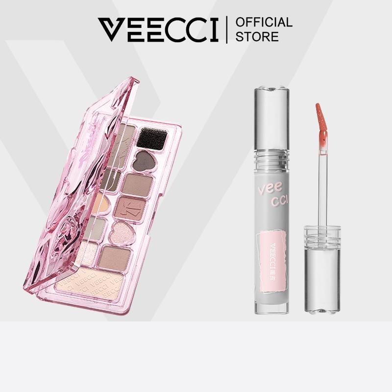 VEECCI Bảng Phấn Mắt 11 Màu 9.3g + Son Bóng Dạng Nước 2g