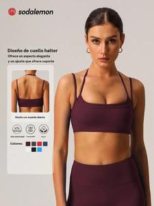 Sostén deportivo de mujer de color sólido con cuello halter, cómodo y transpirable, ropa deportiva femenina para uso interior y exterior, sostén deportivo sin varillas