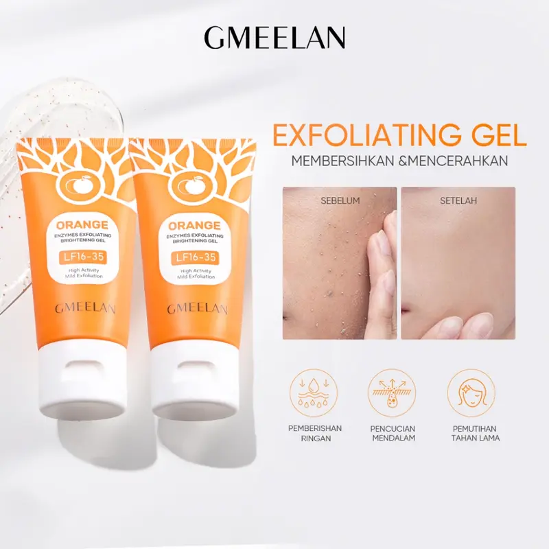 【Set Perawatan Kulit 2pcs】 Orange Enzymes Exfoliating Brightening peeling Gel 50g + Sea Buckthorn Gluta Whitening Lazy Cream 30g 2