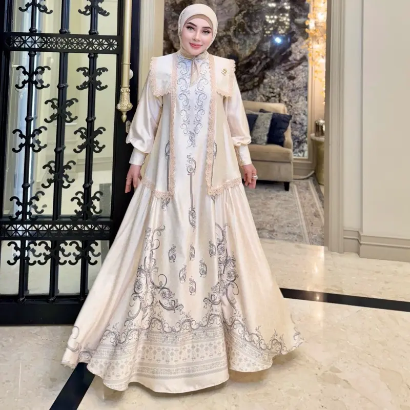 DRESS SET HIJAB COLLAR CLASSIC CREAM SS SHELLASAUKIA 1