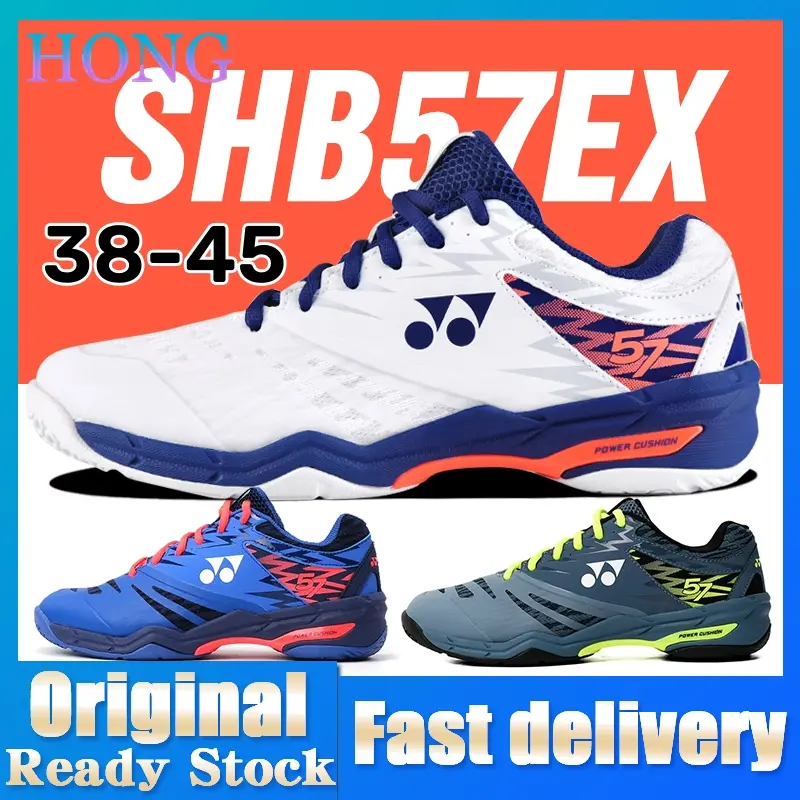 รองเท้าตะกร้าเบดจิ้ง Yonex Power Cushion 57EX สำหรับผู้ชายและผู้หญิง รองเท้าผ้าใบมืออาชีพ ระบายอากาศ กันลื่น เหมาะสำหรับแบดมินตัน Lin Dan สไตล์เดียวกัน Unisex พร้อมกล่อง