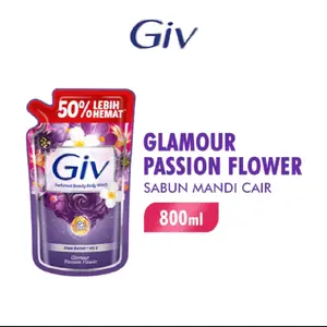 GIV Sabun Mandi Cair Passion Flowers & Sweet Berry Pouch 800ml Wangi Soap