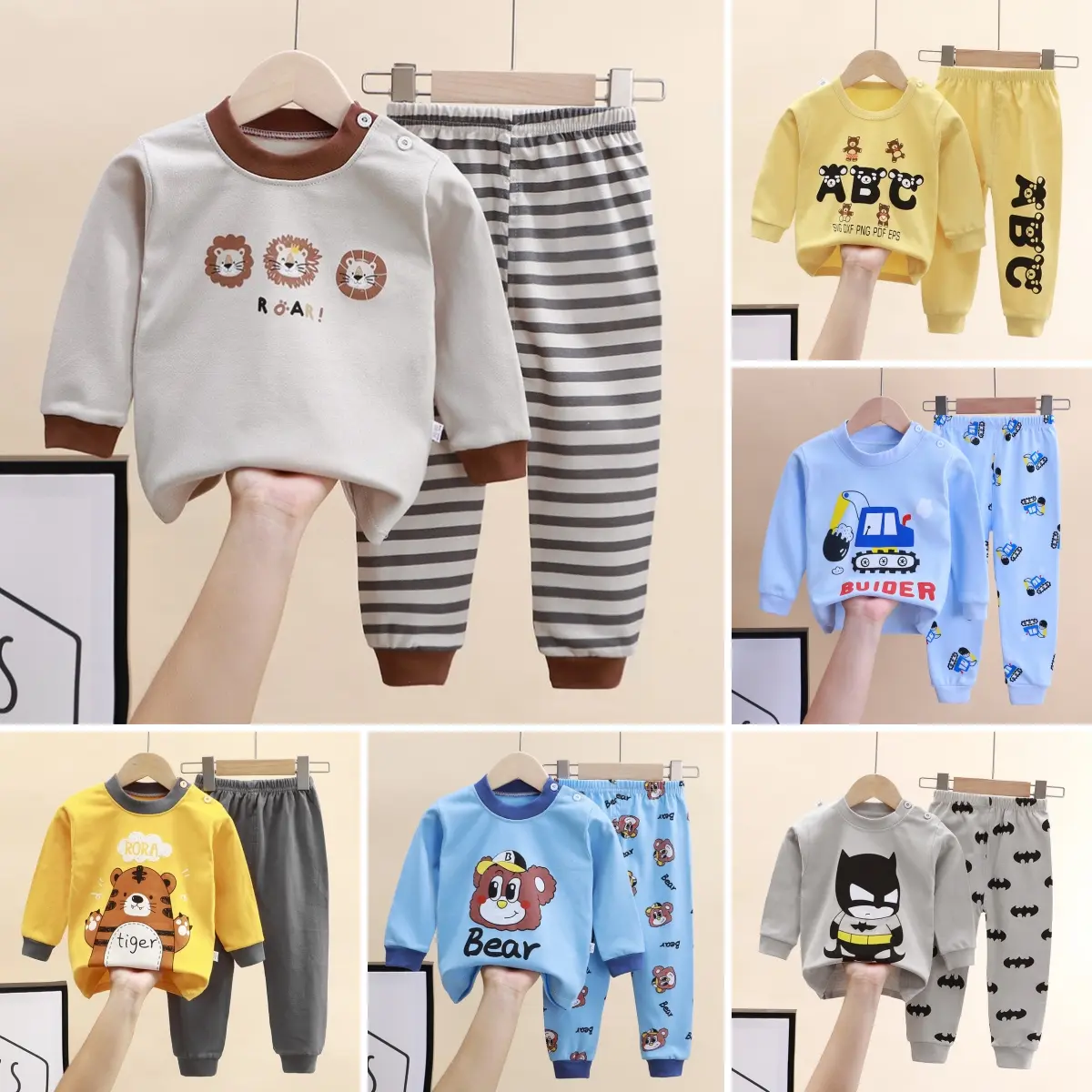 Fashion Boys Baby Terno Pajama Set Cotton Sleepwear Suit with Long Sleeves Pajamas for Kids