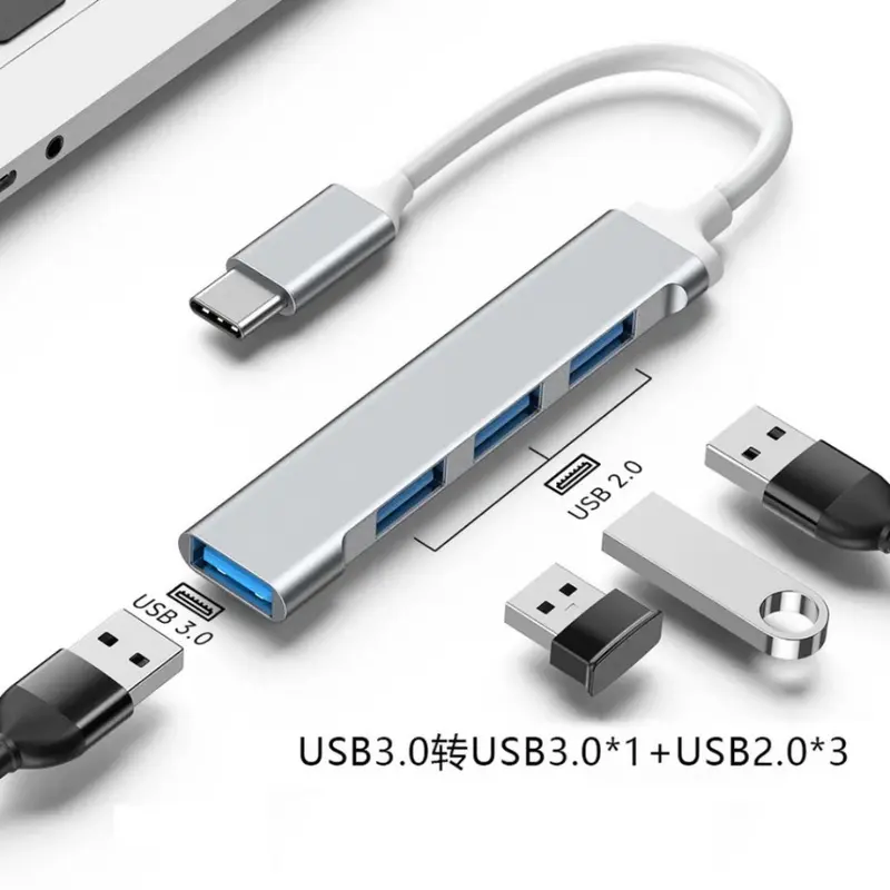 Usb hub adapter 3.0 quinton ultra thin Type c to usb A4 port aluminium silver for laptop,mobile phone,& macbook 3