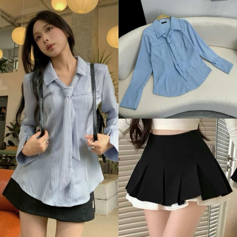  Sét bigsize nữ   áo sơ mi cavat trẻ trung kèm chân váy phối ren  vải lụa chéo hàn mềm mại kèm váy phôi ren nhẹ nhàng trẻ trung cho nữ có bigsize 50-93kg SM168 CV421  có bán lẻ  Đậu bigsize 