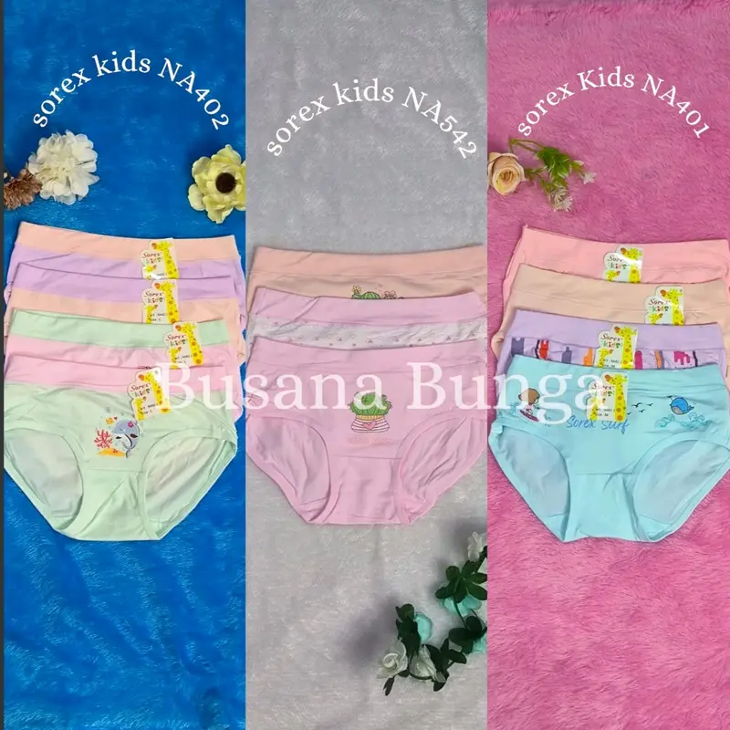 Sorex Kids (3pc, 6pc, 12pc) CD/Celana Dalam Anak Perempuan Segitiga NA401, NA402, NA452 SuperSoft 0