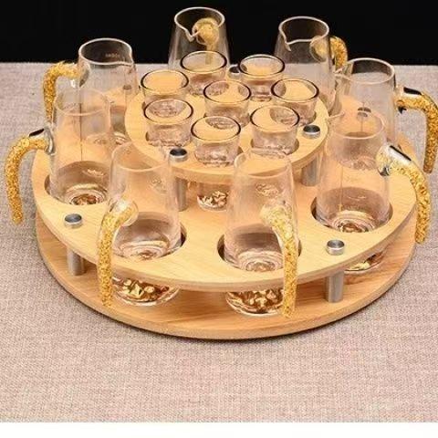 Product Introduction of High-end household pallet bamboo rack bar counter white wine glass wine dispenser storage rack liquor cup round mouth cup holder rack Utensils Bottles 1