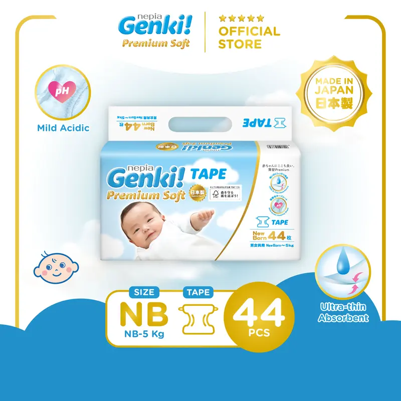 Nepia Genki Diapers Premium Soft Tape / Popok Bayi Perekat [0-5 kg] Ukuran NB44 - Single Pack 0