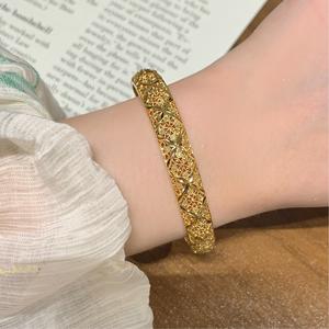 Gelang Kerawang, Reka Bentuk Langit Berbintang, Bahan Loyang, Bersalut Emas, Reka Bentuk Berongga Rantai Bangles Barang Kemas Bracelets Jewelry