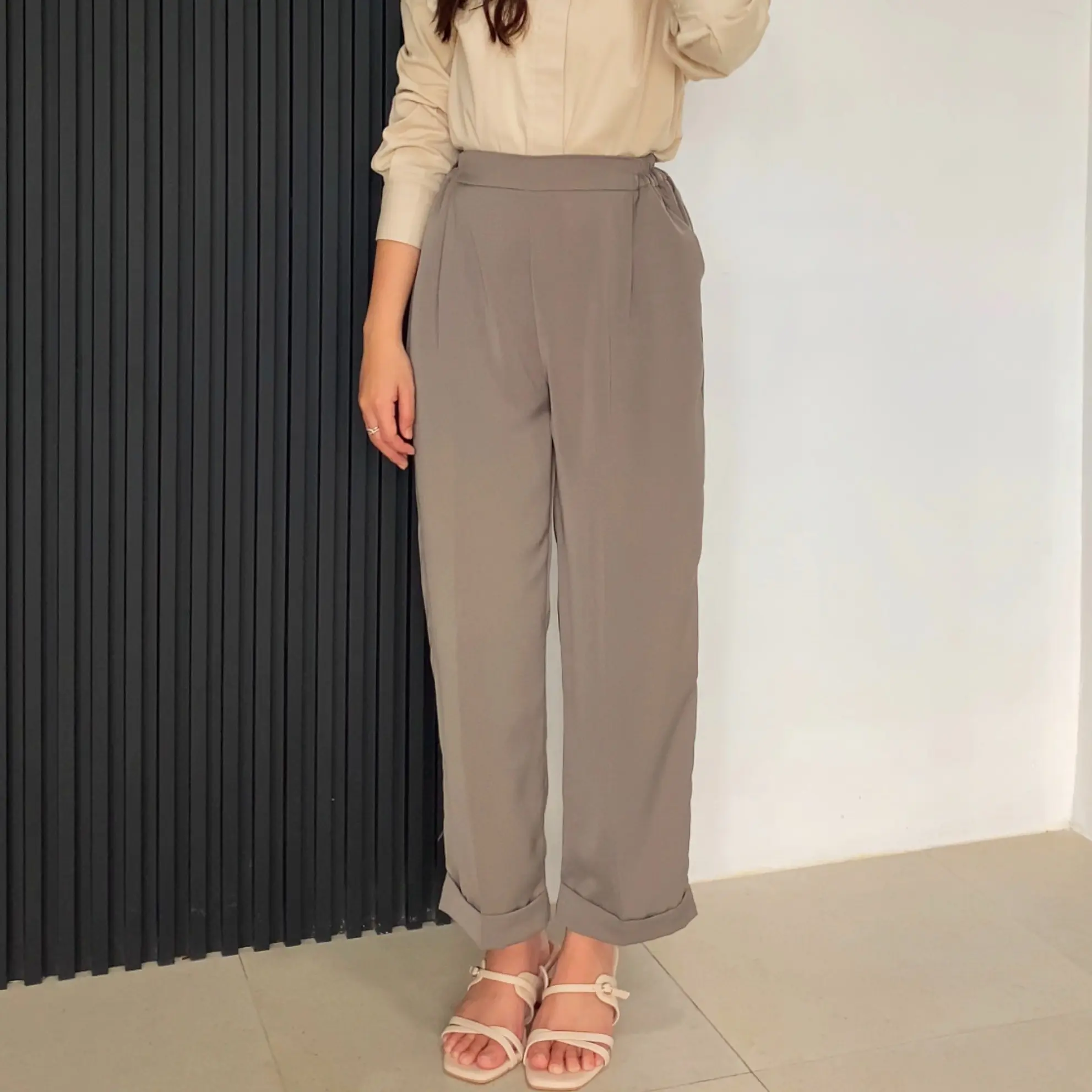 KLEOVA Amber Pants - Celana Baggy Ankle Wanita Bahan Tebal dan Jatuh - Celana Dasar Straight Cut Cewek Gendut - Kulot Panjang Outfit Cewek Basic High Waist Premium Jumbo Fit Loose