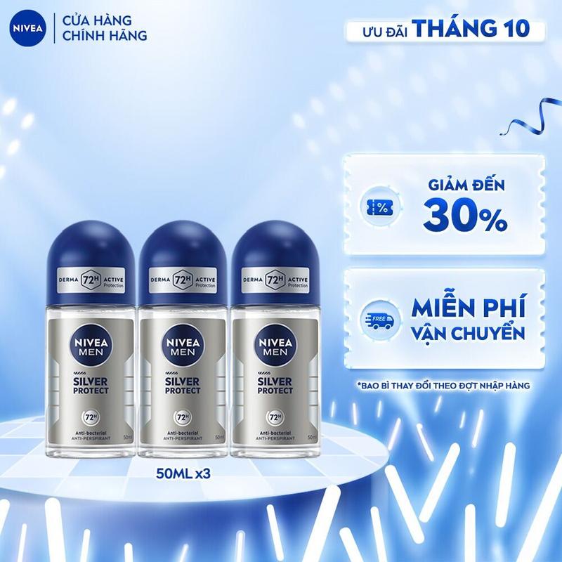 Bộ 3 Lăn Khử Mùi NIVEA MEN Phân Tử Bạc Khử Khuẩn Gây Mùi (50 ml) - 83778x3
