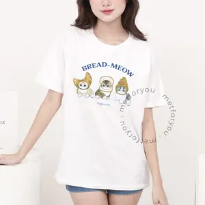 METFORYOU Kaos Wanita Oversize Katun - Meow Bread Mofu Cat