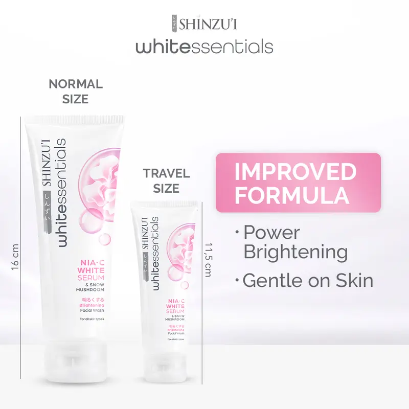 Shinzui WHITEssentials Double Brightening Facial Wash Snow Mushroom 20 ml Travel Size Mencerahkan Niacinamide Cleanser 1