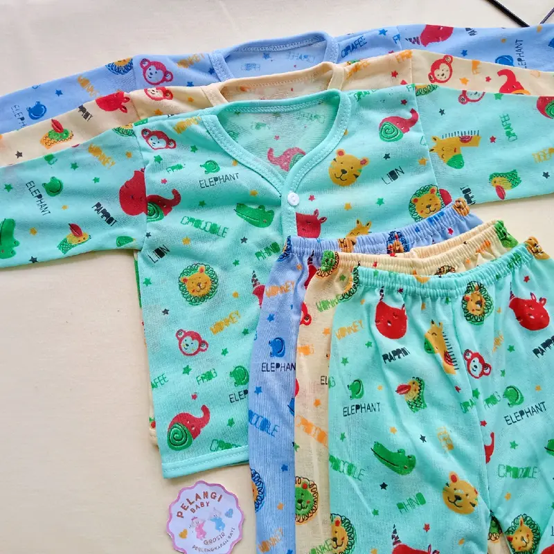 Terbaru 3 Pcs Celana Panjang Dan 3 Pcs Baju Panjang Bayi Baru Lahir/Set Pakaian Bayi Seri Warna Motif Lucu Unisex 5