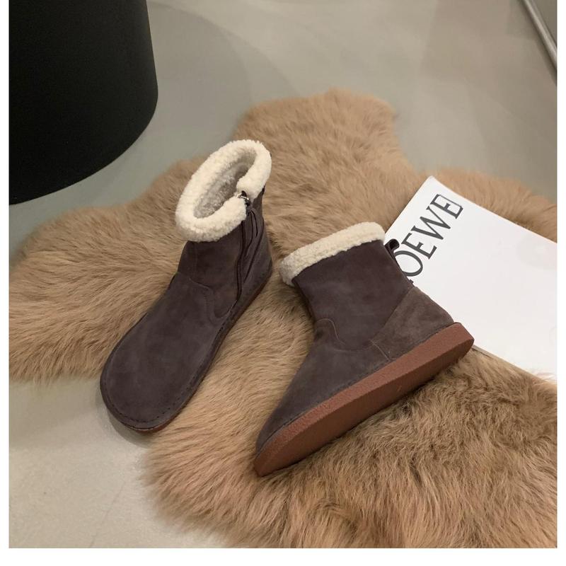 Winter New Flat Snow Boots Women's New Trend Mid Calf Boots Plus Warm Fashion Cotton Shoes Fur Leisure Footware 3