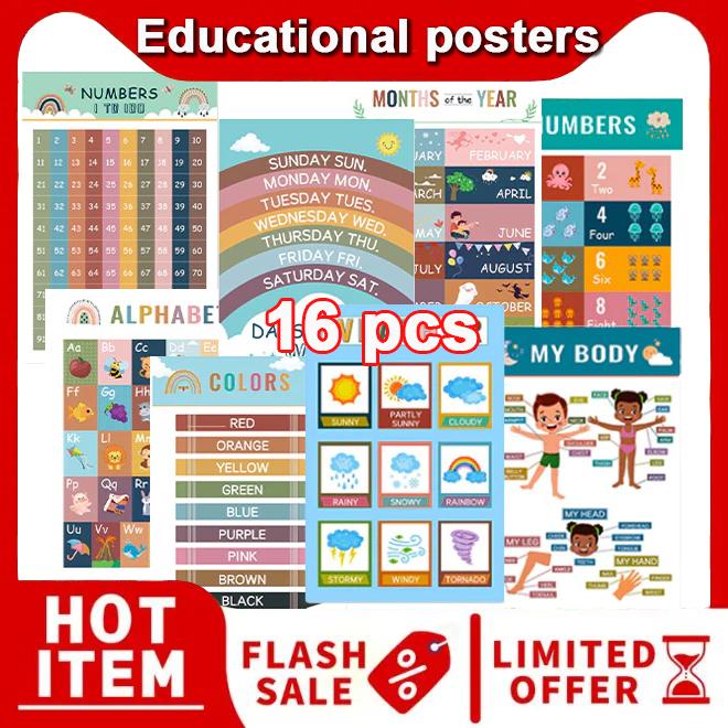 [COD] 16pcs Childrens Wall Chart Maths Educational Learning Poster ...