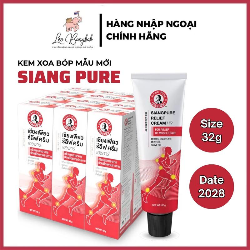   CHUẨN THÁI  Kem - Dầu Nóng Xoa Bóp Siang Pure Relief Cream Giảm Đau Nhức Khớp Đau Cơ Nhức Xương Ông Già Thái Lan 32g 