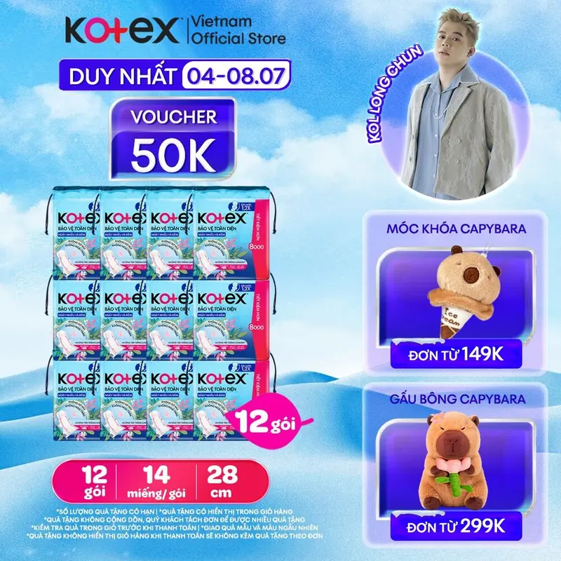 Lốc 4/Lốc 12 Gói băng vệ sinh Kotex Hỗ Trợ Bảo Vệ Ngày Nhiều và Đêm 28cm Siêu Mỏng Cánh 14 miếng/ gói [Bao Bì Thay Đổi Theo Từng Đợt Nhập Hàng] 0