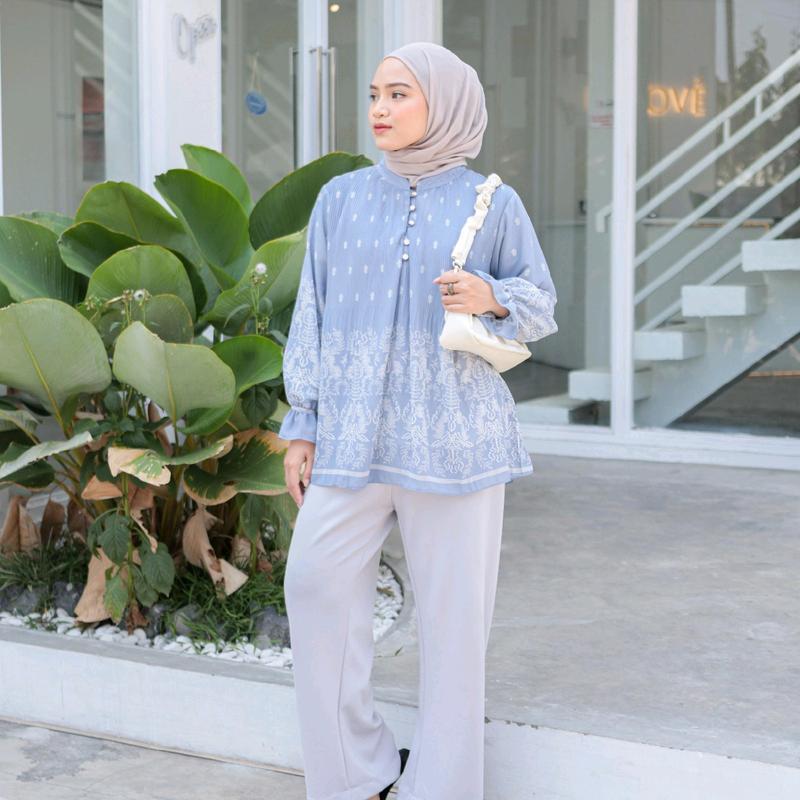 Meijiwang Top atasan Kemeja blouse wanita plisket motif ceruty korean style by meijiwang / Atasan Ceruty Motif Wanita Terbaru / Blouse Ceruty Plisket Panjang Dewasa etnik Busui 4