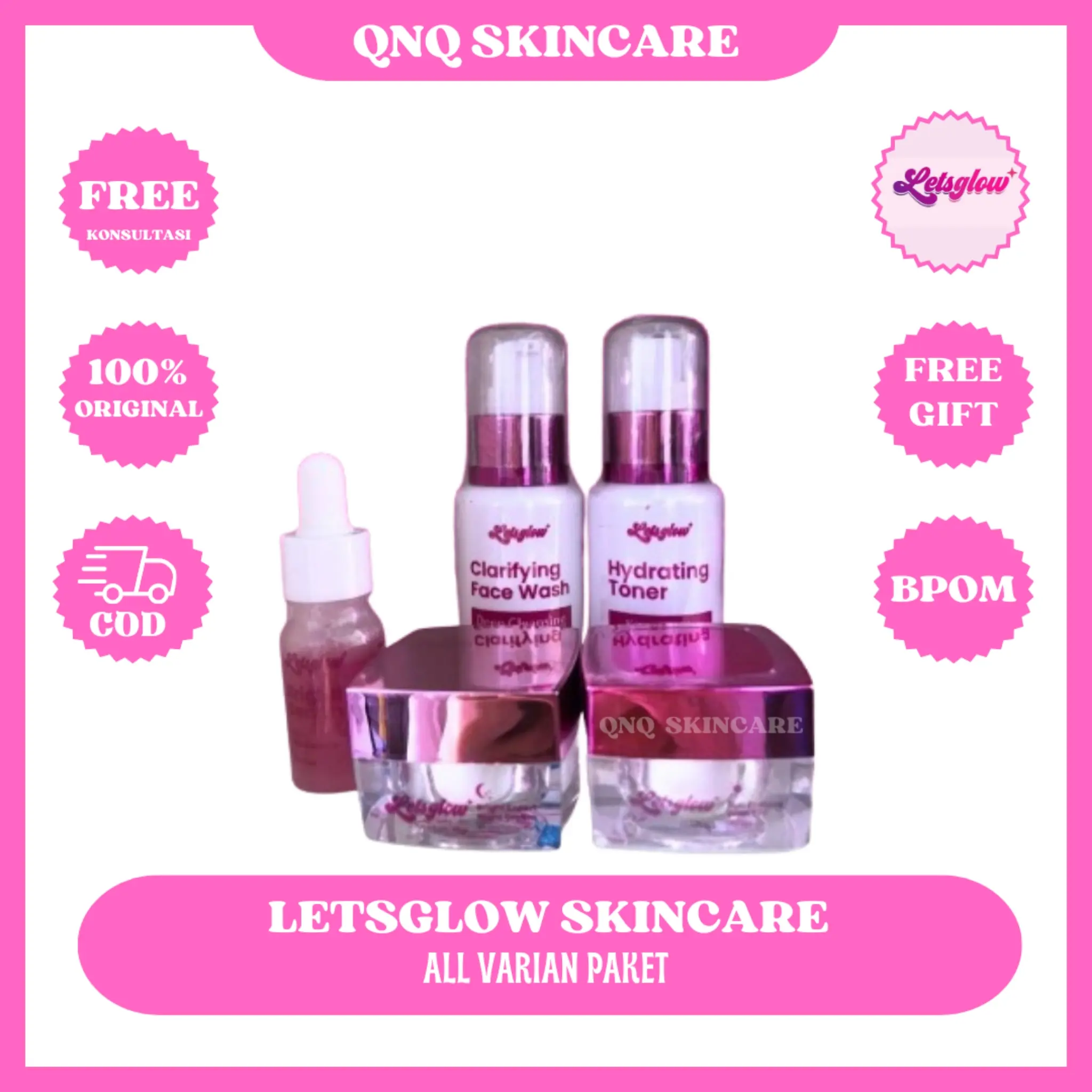LETSGLOW SKINCARE PAKET ACNE WHITENING BPOM Facial Wajah Perawatan Hitam Kusam Treatment Berminyak