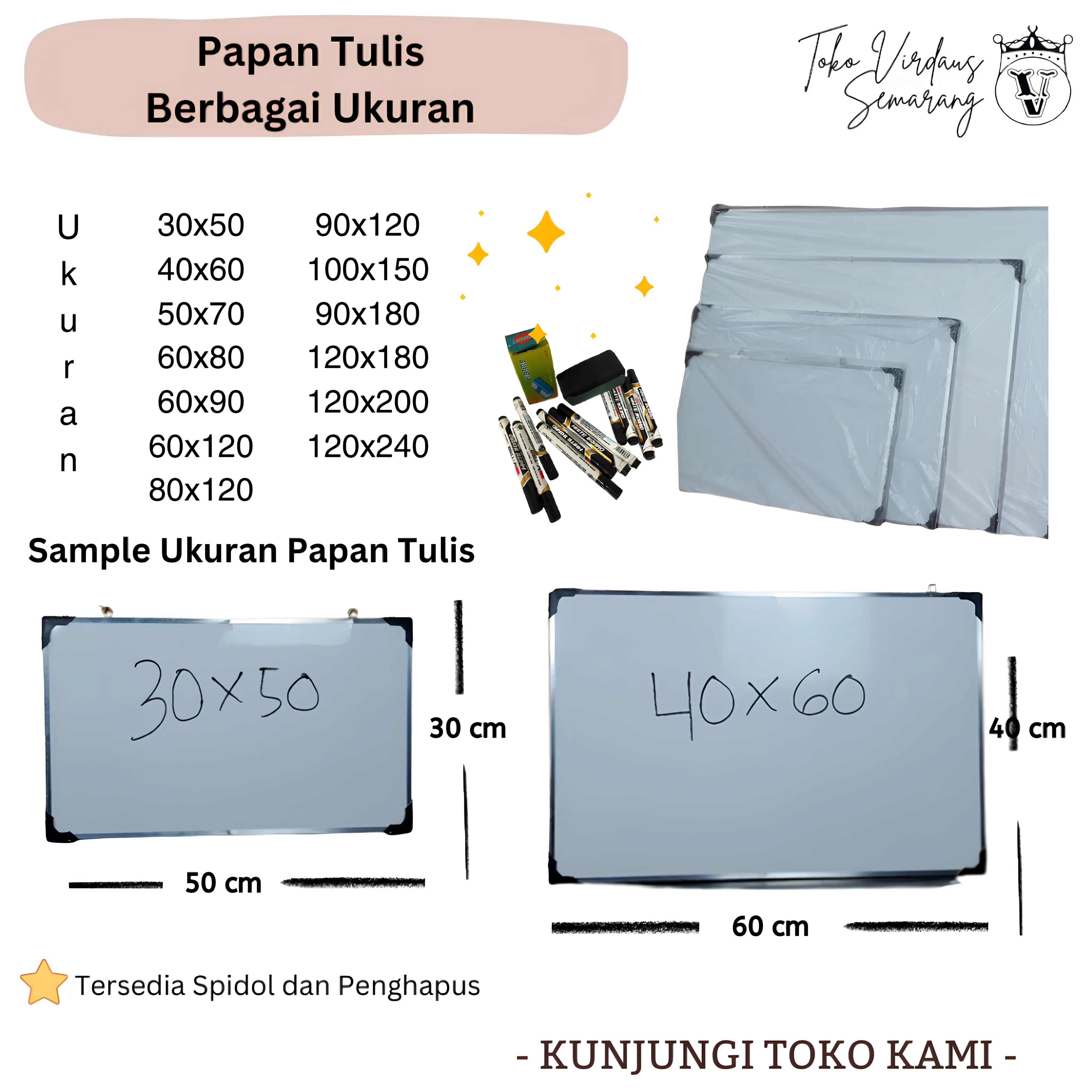 Papan Tulis/ Whiteboard - Non Magnet Tebal 9 mm | All Size Alat Kantor Putih