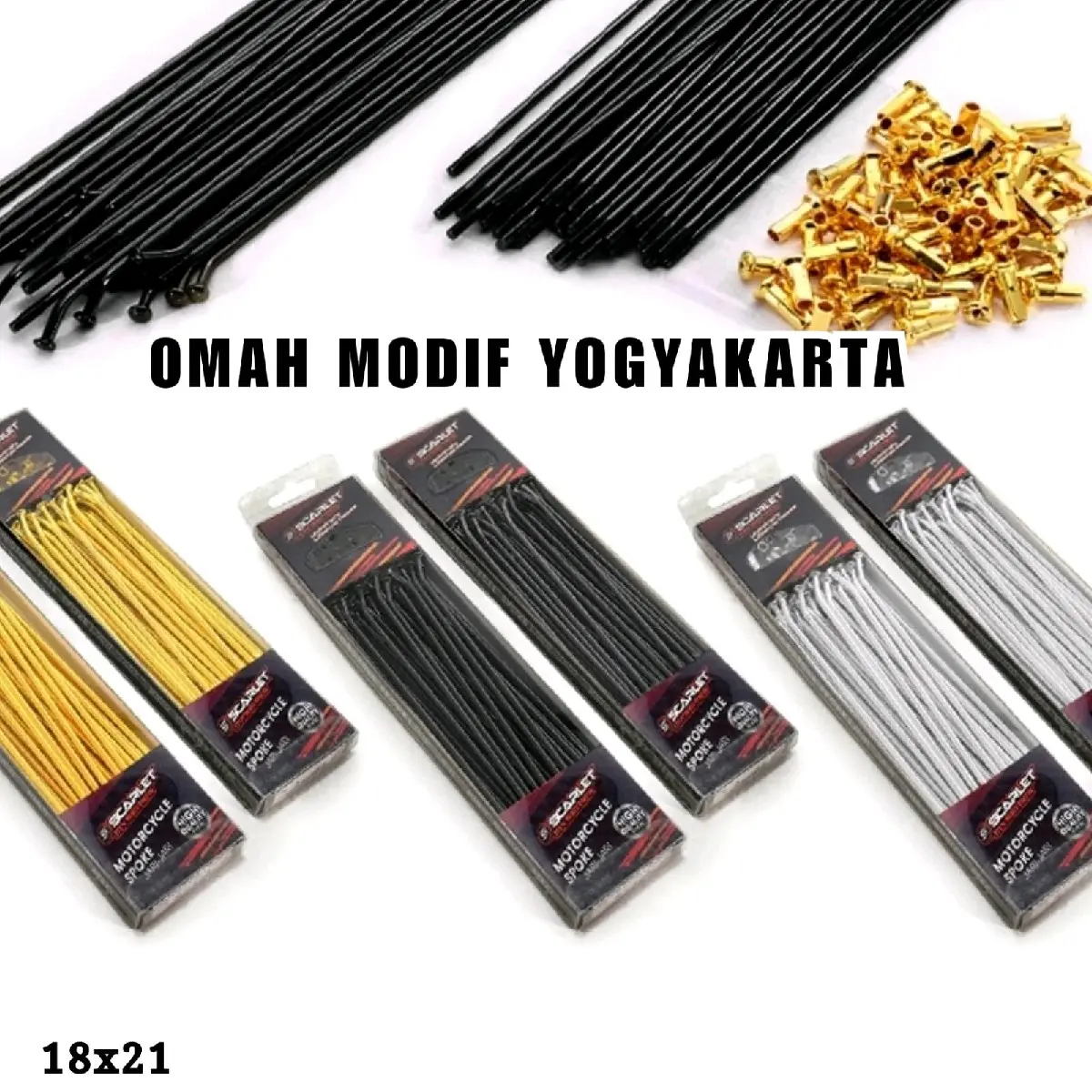 Ruji set 18 x 21 Chrome Hitam Gold chrome KLX 150 depan belakang 36 hole 206 235 BF bigfoot DT KLX 150 L S SCARLET ORIGINAL