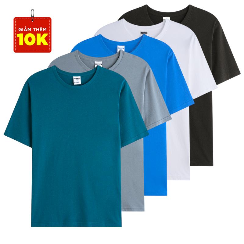 COMBO 5 áo thun nam cổ tròn, áo phông ngắn tay trơn basic chất vải thun co dãn mềm mại, thoáng mát - Menswear